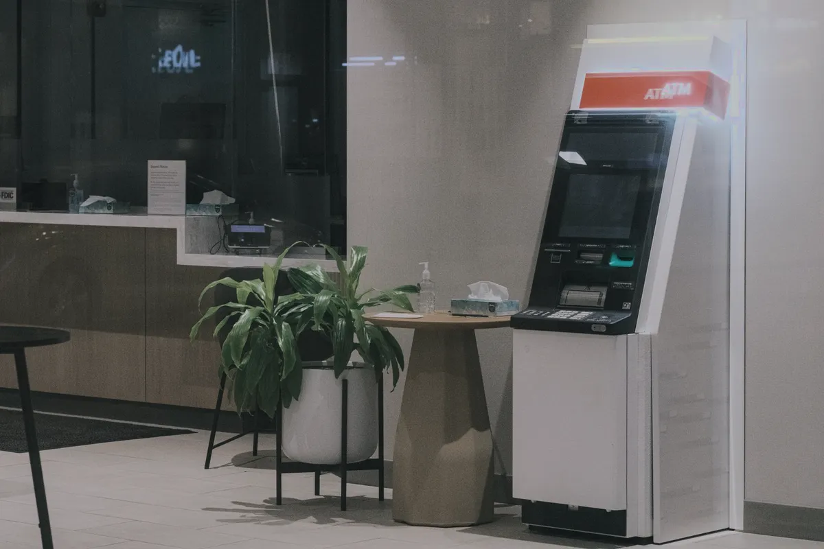 Bank lobby with a cash machine