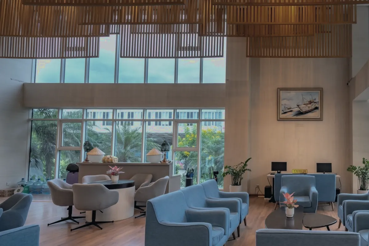 Hotel lobby with sofas