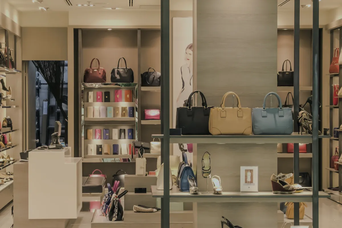 Shop with bags and shoes on shelves
