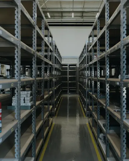 Warehouse aisle with shelving